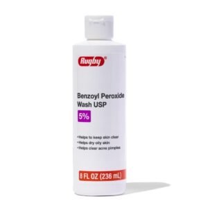 Rugby Benzoyl Peroxide Wash USP 5% – Helps to Clear Acne Pimples and Dry Oily Skin – Acne Medication – 8 Fl. Oz.