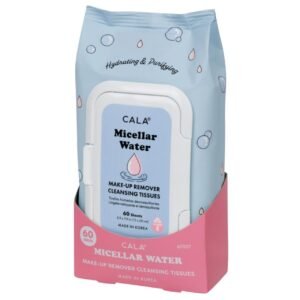 CALA Micellar Water Makeup Remover Cleansing Tissues, Gentle Face Wipes Remove Makeup + Waterproof Eye Makeup, Deep Clean Without Drying, Sulfate/Paraben/Phthalate-Free, 60 Sheets