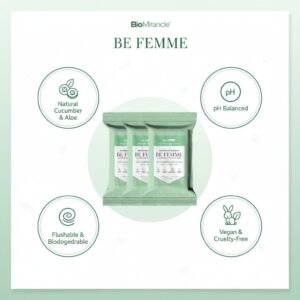 BioMiracle BE FEMME Refreshing Feminine Wipes (3-Pack, 90 Total Sheets) Cucumber & Aloe, Menopause Balance, pH Balanced, Flushable, Vegan & Cruelty-Free