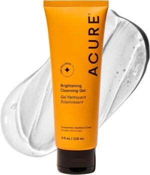 Acure Brightening Cleansing Gel – Vegan Face Scrub, Gentle Facial Cleanser for Radiant Skin with Pomegranate, Blackberry & Acai Infused, Antioxidant-Rich Formula for All Skin Types – 4 fl oz