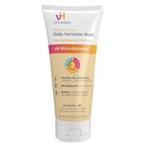 vH Essentials Daily Feminine Wash – 6 Fl Oz – Fragrance-Free, Odor Eliminating Body & Vaginal Wash with Tea Tree Oil, Prebiotics and Lactic Acid for pH Balance, Odor Defense and Vaginal Health