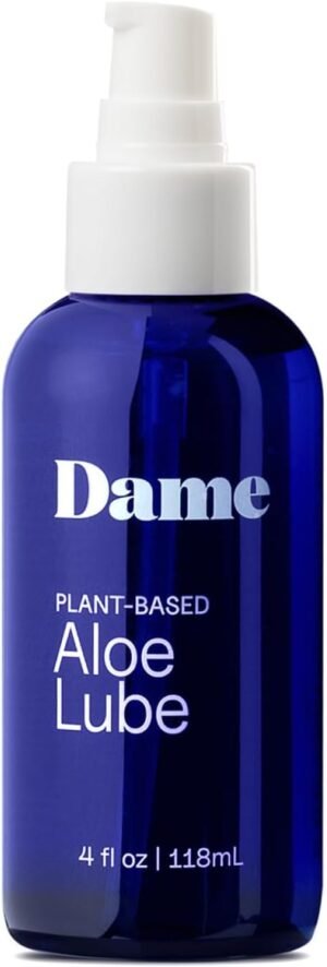 Dame Products Aloe Lube, Water Based Personal Lubricant for Women, Men & Couples, Organic Aloe Vera Lubricant for Privacy & Toys, Natural pH Balanced Water Based Lube, Condom & Adult Toy Safe, 4 Fl Oz