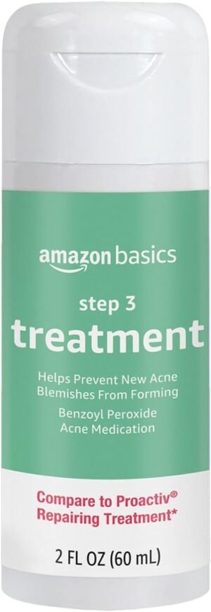Amazon Basics 3-Step Acne Remedy System Treatment with 2.5% Benzoyl Peroxide for Breakouts and Blemish Treatment, 2 Fluid Ounces, 1-Pack