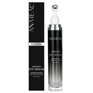 ANAREAL Eye Bags Treatment for Men and Women : Caffeine Under Eye Cream for Dark Circles & Puffiness – 360° Eye Roller for Puffy Eyes