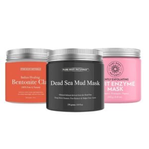 Pure Body Naturals Face Mask Gift Set for Women – 3-Pc Spa Face Mask Kit with Bentonite Clay, Dead Sea Mud Mask & Fruit Enzyme Mask – Self-Care & Skincare Gift for Radiant, Glowing Skin (8.8 oz. Each)