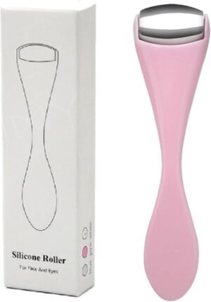 Mini Eye Face Rollers Massager 304 Stainless Steel Ice Silicone Roller for Relief Pain Skincare Facial Women Girl Gift Pink Color