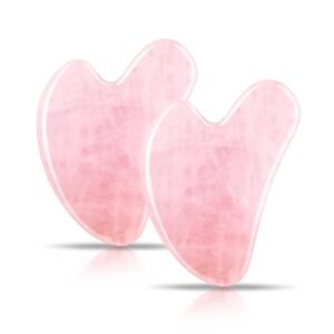 Gua Sha Facial Tools 2 Pack, Rose Quartz Guasha Tool for Face Gua Sha Stone for Puffiness Reducing & Jawline Sculpting Face Stone Gua Sha Tools for Skin Care Woman GuaSha Stone Tool, Pink