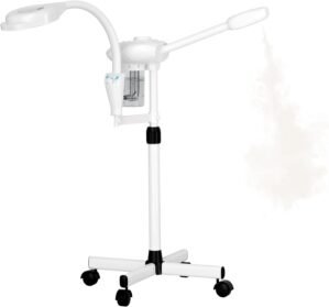 Professional Facial Steamer with Magnifying Lamp, Nano Ionic Face Steamer for Esthetician & Home Spa, Portable Facial Steamer for Deep Cleansing, Home Facial Skin Care Equipment, White