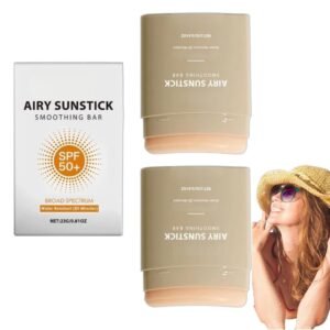 Airy Sunstick Smoothing Bar SPF50+ 0.81oz | Lightweight Non-Greasy Sunscreen Stick for Face & Body | Water-Resistant, Portable Sun Protection for Outdoor & Beach (2 Pack)