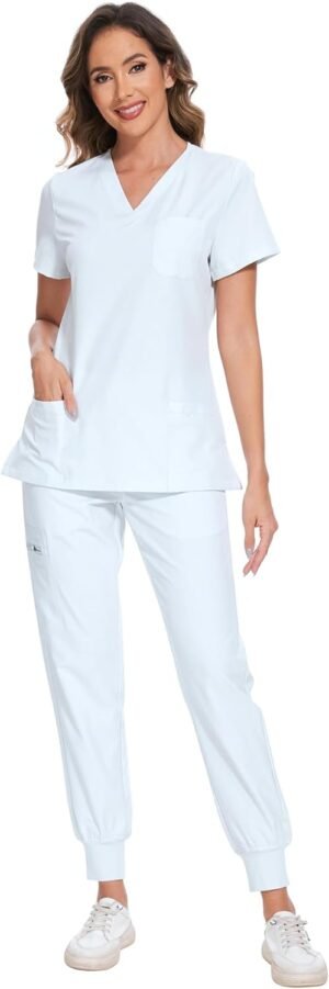 COZYFIT Scrubs for Women Set – Stretch V-Neck Scrub Top & Jogger Pant with 8 Pockets COZY SCRUBS