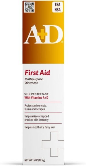 A+D First Aid Healing Ointment – Moisturizing Skin Protectant for Dry Cracked Heels, Elbows, Hands and Lips – Use After Hand Washing, Packaging May Vary, Multicolor – 1.5 oz Tube
