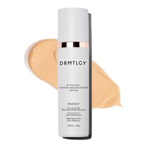 DRMTLGY Physical Tinted Moisturizer with SPF 44. Universal Tint. All-In-One Mineral Tinted Sunscreen and Foundation with Broad Spectrum Protection Against UVA and UVB Rays, 2.05 oz