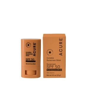 Acure Invisible Sunscreen Stick SPF 50 – Face Sunscreen Stick Applicator, Reef-Safe Clear Sunblock for Sensitive Skin, Natural Glow for Face & Body with Vitamin E, Solar Protector, Travel Size- 0.5 oz
