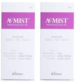Acmist Moisturizing Cream Gel for Oily & Acne-Prone Skin | Oil-Free, Non-Comedogenic, Quick Absorbing & Makeup Friendly | With Vitamin E, Aloe Vera & Squalane | For Men, Women & Teens | 50g Pack 2