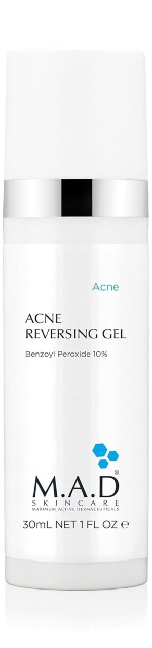 M.A.D Skincare Acne Reversing Gel – Non-Drying Benzoyl Peroxide Blemish Control 1 oz.