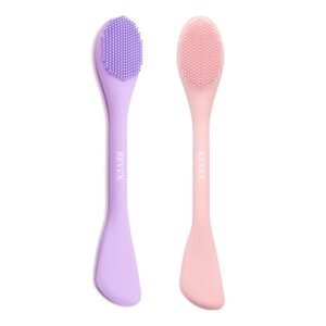 REVEX Pore Cleaning Brush,Face Scrubber,Exfoliating Pore Scrubber,2Pcs Silicone Face Mask Applicator,Mask Applicator Tool for Facial Mud,Face Brush for Women Men.(Pink+PurPle)
