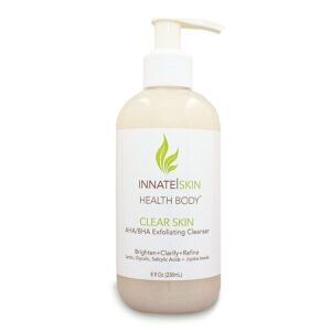 Clear Skin AHA BHA Exfoliating Cleanser Glycolic & Salicylic Acid Cleanser, Jojoba Beads – 8oz Pump