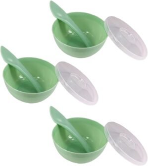 lasenersm 3 Sets Plastic Facial Mask Mixing Bowl with Plastic Spatula and Lid Facemask Bowl Mud Mask Mixing Bowl DIY Skin Care Mixing Tool Kit for Lady Women Home Beauty Salon Use, Green