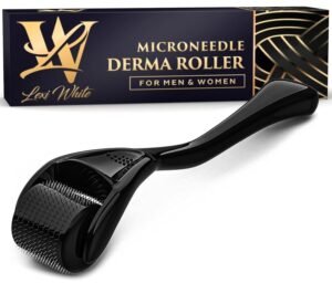 Derma Roller for Skin, Hair & Beard – Women and Men Titanium Microneedling Roller for Face & Scalp, Safe & Easy to Use – Glossy Black