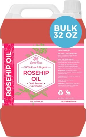Leven Rose Rosehip Seed Oil 32 oz – Pure Cold Pressed Oil for Face, Body, Hair, Skin & Nails – Nighttime Moisturizer