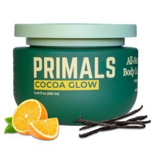 PRIMALS All Natural Body Lotion – Cocoa Butter & Mango Butter – 100% Naturally Derived Ingredients – Alcohol Free, Artificial Fragrance Free, Paraben Free, Petroleum Derivative Free – 8.45 oz