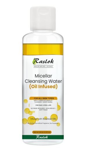 Raslok Micellar Cleansing Water (Oil Infused) – Gently Removes Makeup, Cleanses & Moisturizes – For Face, Eyes & Lips – Alcohol-Free, Paraben-Free – All Skin Types – 200ml / 6.76 fl.oz