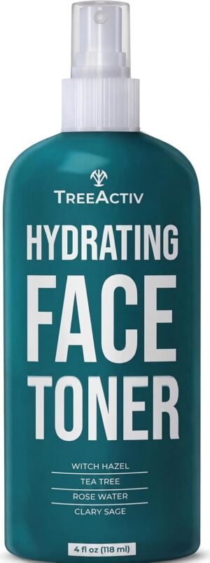 TreeActiv Balancing Herbal Toner | Facial Skin Moisturizer | Witch Hazel | Rose Water | Clary Sage | Tea Tree | Natural Astringent | Alcohol-Free | Reduce Oily Face Acne | Men, Women, Teens | 4 fl oz