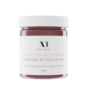 Amira Beauty Dead Sea Salt Body Scrub | Lavender & Chamomile | Foaming Shower Scrub with Organic Essential Oils | Exfoliates and Moisturizes Skin | 7 OZ