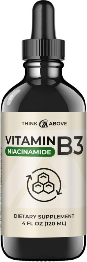 Liquid Vitamin B3 (as Niacinamide) Supplement – Non Flush Form of Niacin – Fast Absorption -Convenient Niacin Drops for Women and Men – 4 oz (120ml )