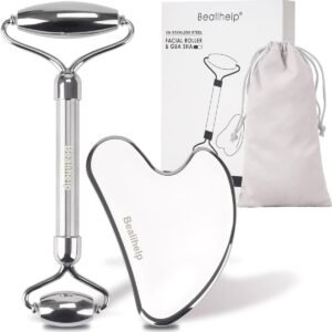 Bealihelp Face Roller and Gua Sha, Stainless Steel Facial Roller and Guasha Tool for Face, Skin Care Roller for Wrinkles and Lifting, Improve Puffiness, Metal Face Massager for Eyes, Neck Tighten