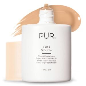 PÜR MINERALS Tinted Sunscreen for Face, 4-in-1 Skin Tint – Broad Spectrum Mineral Sunscreen, SPF 50 – Tinted Facial Moisturizer, Primer & Foundation for Sun Protection – Lightweight, Buildable