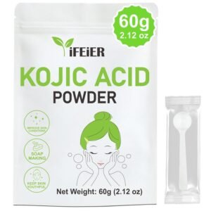 iFEiER Pure Kojic Acid Powder 60g(2.12oz) for Skincare Products and Homemade Cosmetics. Natural and Organic Kojic Acid Powder for DIY lotions | serums | soaps. Soluble in water only; insoluble in oil.