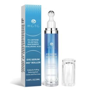Eye Serum with 5% Caffeine & 5% Retinol for Dark Circles, Puffiness Puffy Bags & Wrinkles Fine Lines – Under Eye Cream Anti Aging Treatment with 360° Massage Roller Ball for Men & Women