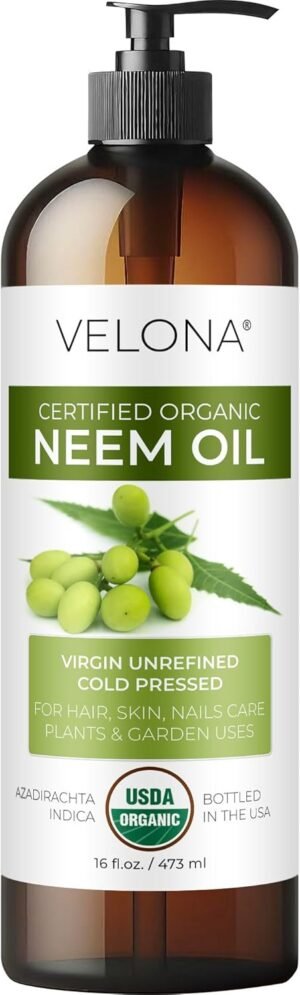 velona Neem Oil USDA Certified Organic – 16 Fl Oz | 100% Pure and Natural Carrier Oil | Virgin, Unrefined, Cold Pressed | Hair, Body and Skin Care | Use Today – Enjoy Results