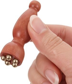 Face Rollers for Women, Compact Copper Eye Roller for Puffy Eyes, Wood Handle Copper Massage Tool for Under Eye Care, Facial Pressure Relief