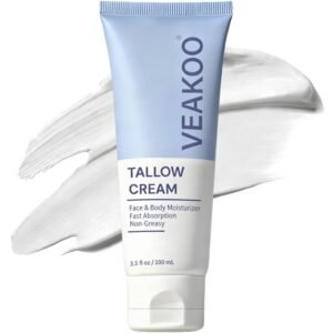Veakoo Beef Tallow for Skin, Whipped Beef Tallow Cream, Unscented Face Moisturizer in Tube, Organic Grass Fed Tallow and Honey Balm for Nourishing Dry, Oily, Combination, and Normal Skin