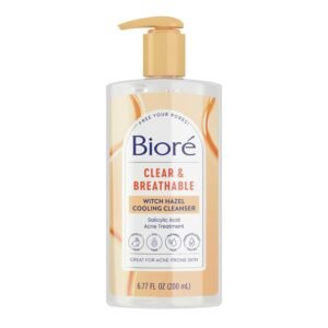 Biore Clear & Breathable Cooling Cleanser with Witch Hazel, Acne Treatment for Face, Face Scrub for Oily Skin, Salicylic Acid Cleanser, 6.77 Oz
