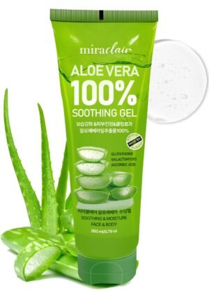 MIRACLAlR Aloe Vera Gel | 100% Pure Aloe Gel for Face, Body & Sunburn Relief, Aloe Vera for Burns – Durable Moisturizing Hydrating Soothing, Squeeze-on Mask, Made in Korea, Travel Size, 8.79 oz