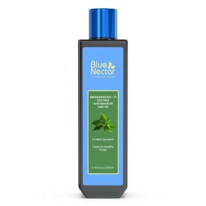 Blue Nectar Anti Dandruff Hair Oil with Neem & Tea Tree| Ayurvedic Non Sticky for Dry Scalp | Plant Based for Men & Women (12 Herbs, 6.76 FlOz)