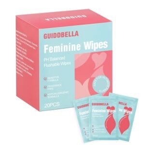 Feminine Wipes for Women – Individually Wrapped Flushable Wipes, PH-Balanced, Alcohol-Free, Unscented, Safe for Sensitive Skin (20 Count)