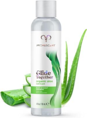 Promescent Natural Lube with Organic Ingredients, Premium Aloe Vera Lubricant Gel for Couples, Condom Compatible, Long-Lasting, Water Based Lube (4 oz)