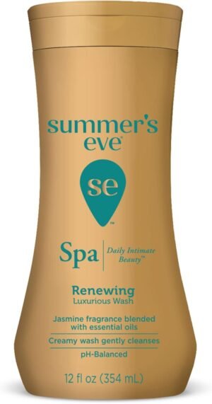 Summer’s Eve Spa Daily Intimate Wash, Renewing Cleansing All Over Feminine Body Wash, Jasmine Scented pH-Balanced Feminine Wash, 12oz Bottle