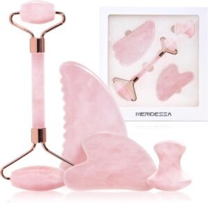 Jade Roller & Gua Sha Set for Face – 4PCS Natural Facial Massage Tools Kit, Lymphatic Drainage Beauty Set for Depuffing, Skin Firming & Relaxation – Self Care & Gift Ready