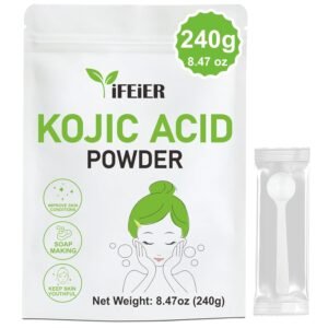 iFEiER Pure Kojic Acid Powder 240g(8.47oz) for Skincare Products and Homemade Cosmetics. Natural and Organic Bulk Kojic Acid Powder for DIY Serums | Soaps. Soluble in Water and insoluble in Oil.