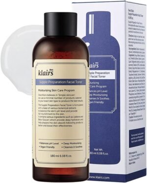 DearKlairs Supple Preparation Facial Toner – Korean Daily Hydrating Toner with Lipidure, Hyaluronic Acid & Centella Asiatica, pH Balancing for Sensitive Dry Skin, Alcohol-Free Vegan, 6.08 Fl Oz