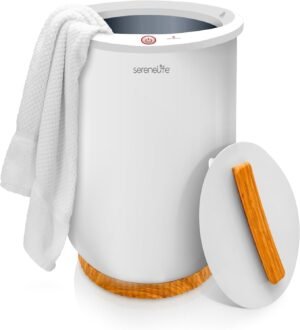 SereneLife Bucket Towel Warmers, White Large Towel Warmer for Spa and Bathroom, Luxury Towel Heater Gifts for Him & Her, Auto Shut-Off, Fits 2 large, Blankets, Bathrobes, PJ’s