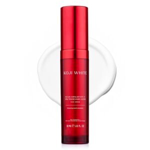 Koji White 2% Kojic Acid Serum + 3% Tranexamic Acid, 5% Niacinamide | Hydrating Facial Soothing Moisturizer for Uneven Skin – Vegan Skin Care, Fragrance Free, Unscented for Sensitive Skin – 1.01 Fl Oz