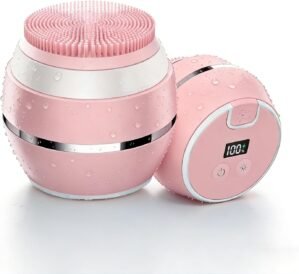 Electric Face Scrubber & Silicone Facial Cleansing Brush – Waterproof Sonic Face Brush Exfoliator with LED Screen, 3 Beauty Light Modes, Rechargeable Face Wash Brush for Deep Cleaning & Massage-Pink