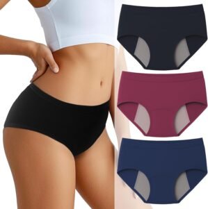 Incontinence Underwear for Women, Washable Leak Proof Underwear for Bladder Leak & Postpartum Protection, Reusable Women’s Cotton Period Panties 3 Pack