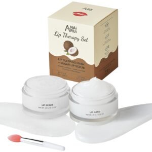 ANAI RUI Coconut Lip Scrub & Lip Mask Set with Shea Butter, Lip Scrubber Exfoliator Enriched with Vitamin E, Sugar Scrub for Dry Lips, Hydrating Lip Mask, Gifts For Women